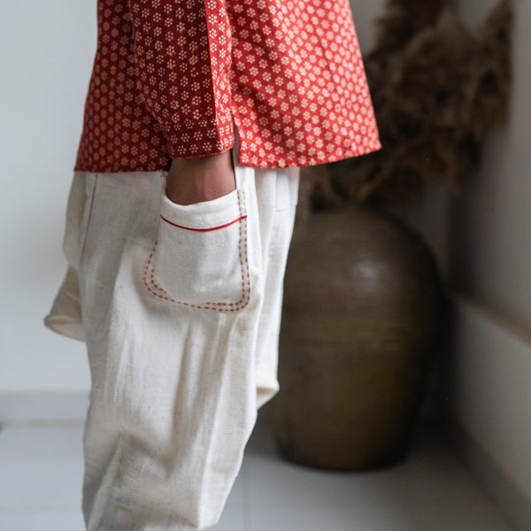 Buy White Silk Blend Plain Cowl Draped Dhoti Pant For Boys by Adara Khan  Online at Aza Fashions.